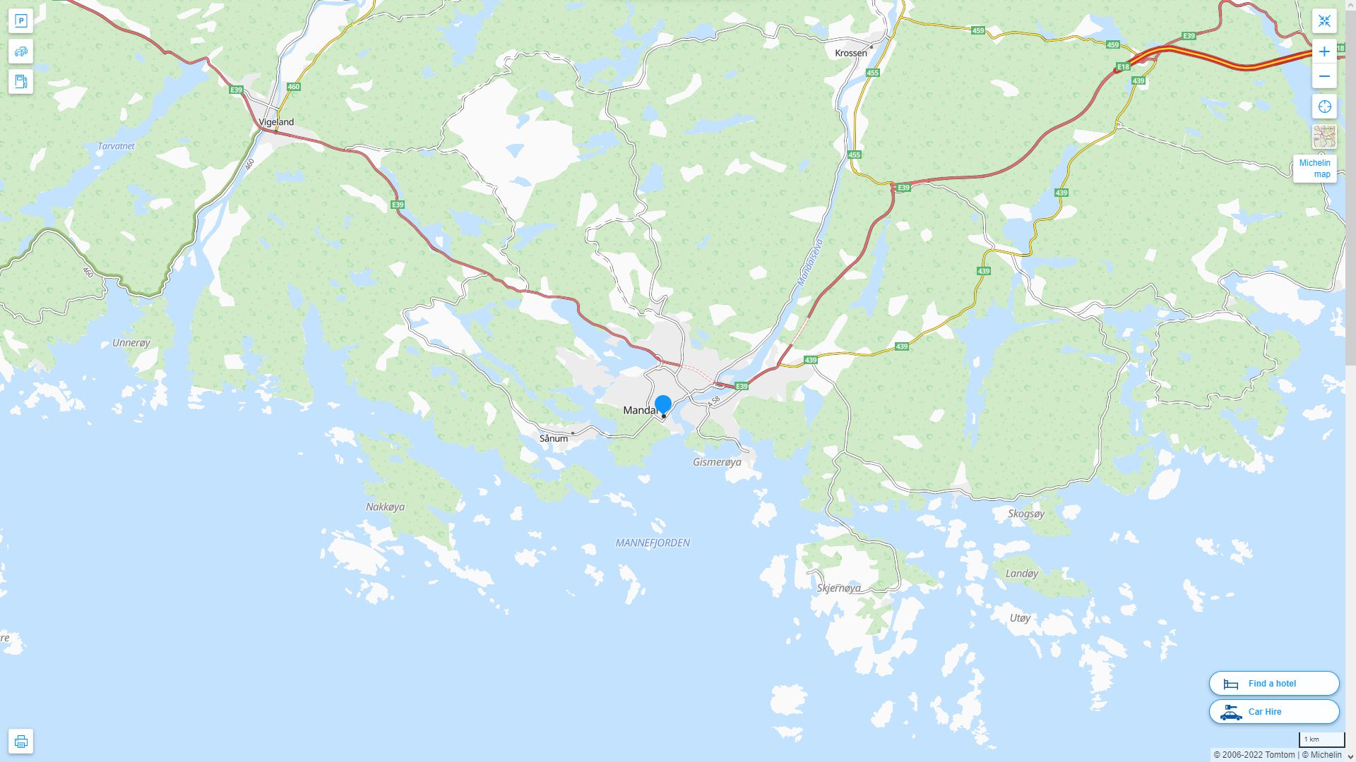 Mandal Norvege Autoroute et carte routiere